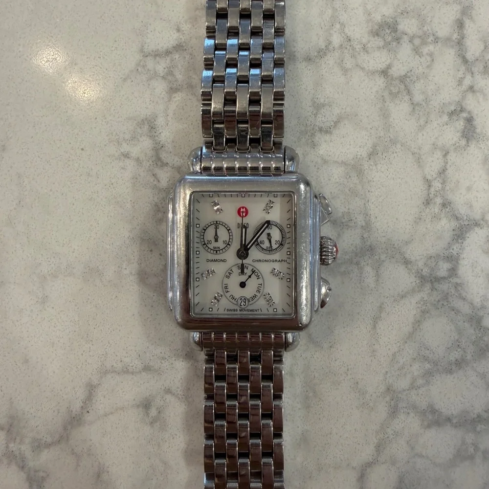 Diamond Chronograph Stainless Steel Watch - Silver & White - Picture 2 of 4